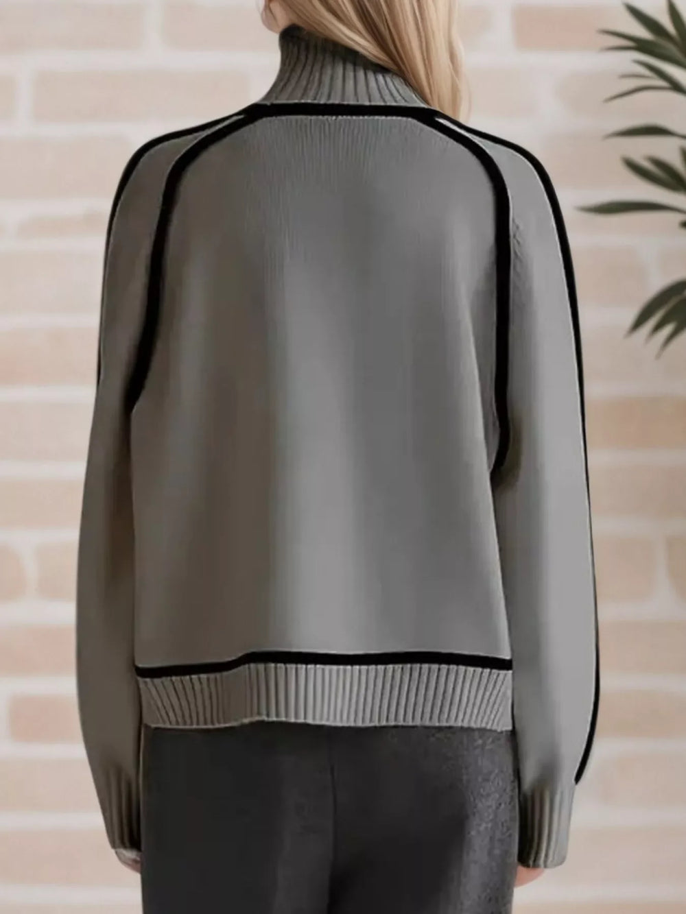 Contrast Trim Turtleneck Sweater - Trendsi - Flyclothing LLC