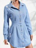 Distressed Button Up Long Sleeve Denim Dress - Trendsi