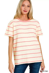Zenana Textured Striped Crew Neck T-Shirt - Trendsi - Flyclothing LLC