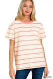 Zenana Textured Striped Crew Neck T-Shirt - Trendsi - Flyclothing LLC