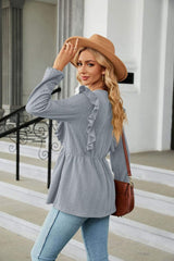 Round Neck Ruffled Peplum Blouse - Trendsi - Flyclothing LLC