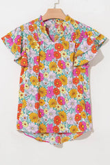 Floral Print Shirred Tiered Ruffled Sleeve Blouse - Trendsi - Flyclothing LLC
