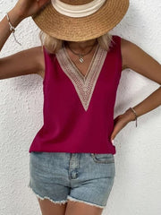 Full Size Lace Detail V-Neck Tank - Trendsi