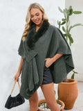 Fuzzy Trim Open Front Poncho - Trendsi - Flyclothing LLC