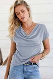 Cowl Neck Short Sleeve T-Shirt - Trendsi - Flyclothing LLC