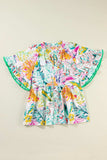Ruffled Printed Tie Neck Blouse - Trendsi - Flyclothing LLC