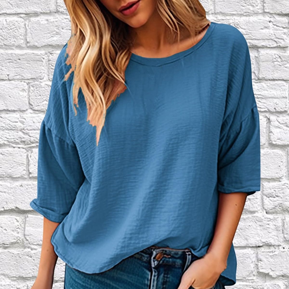 Full Size Round Neck Half Sleeve T-Shirt Plus Size - Trendsi