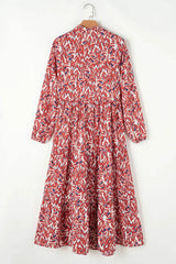 Printed Notched Long Sleeve Dress - Trendsi - Flyclothing LLC