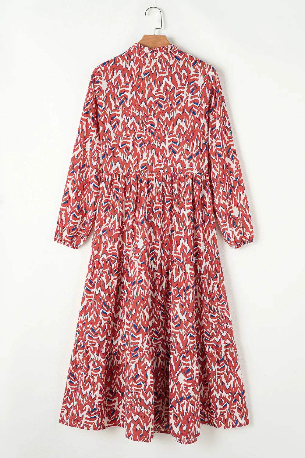 Printed Notched Long Sleeve Dress - Trendsi - Flyclothing LLC
