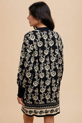 Annie Wear Floral Jacquard Round Neck Sweater Dress - Trendsi - Flyclothing LLC