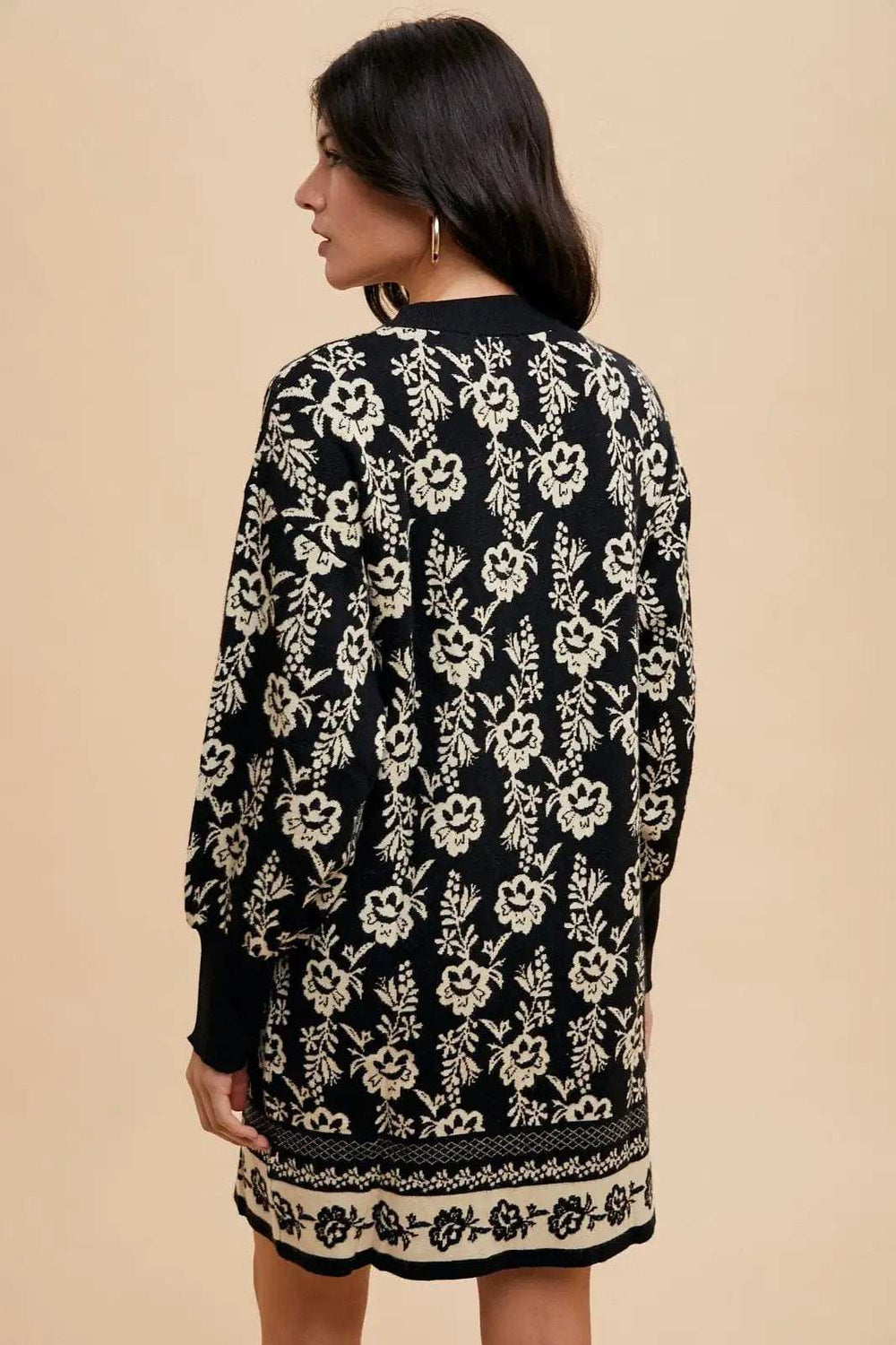 Annie Wear Floral Jacquard Round Neck Sweater Dress - Trendsi - Flyclothing LLC