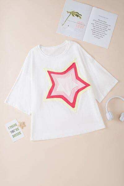 Color Block Star Patched Oversized T-Shirt - Trendsi - Flyclothing LLC