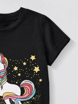 Children's Unicorn Graphic Short Sleeve T-Shirt - Trendsi - Flyclothing LLC