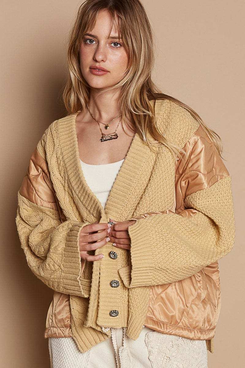 POL Quilting Patch Button Up Cable Knit Jacket - Trendsi - Flyclothing LLC