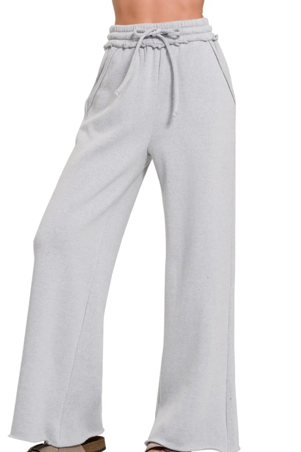 Zenana Fleece Exposed Seam Wide Leg Sweatpants - Trendsi