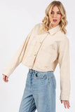 bytos Button Down Cropped Denim Jacket with Patch Pockets - Trendsi