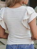 Full Size Ruffled Round Neck Cap Sleeve Blouse - Trendsi - Flyclothing LLC