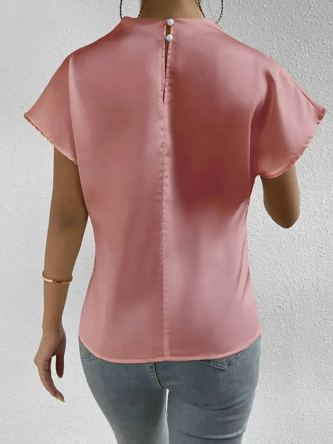 Mock Neck Short Sleeve Blouse - Trendsi - Flyclothing LLC