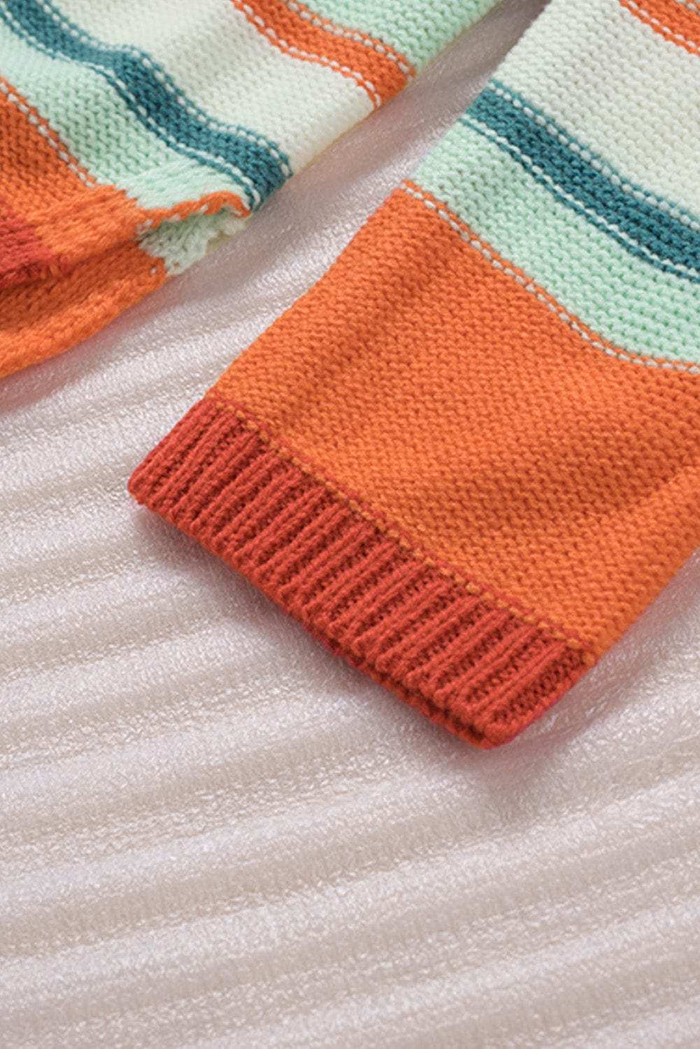 Contrast Striped Turtleneck Dropped Shoulder Sweater - Trendsi - Flyclothing LLC