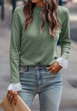 Lace Detail Round Neck Long Sleeve T-Shirt - Trendsi - Flyclothing LLC