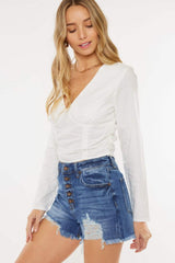 Kancan Distressed Button-Fly High Waist Denim Shorts - Trendsi - Flyclothing LLC