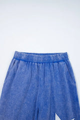 Acid Wash Star Patched Rolled Trim Top and Pants Set - Trendsi - Flyclothing LLC