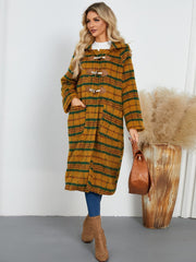 Plaid Long Sleeve Hooded Coat with Pockets - Trendsi