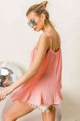 BiBi Front Lace Detailed Pleated Chiffon Cami - Trendsi - Flyclothing LLC