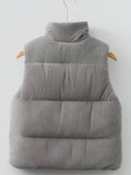 Corduroy Stand Neck Zipped Puffer Vest - Trendsi - Flyclothing LLC