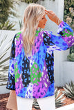 Printed Notched Long Sleeve Blouse - Trendsi - Flyclothing LLC