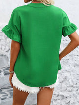 Button Down Ruffled Short Sleeve Shirt - Trendsi - Flyclothing LLC