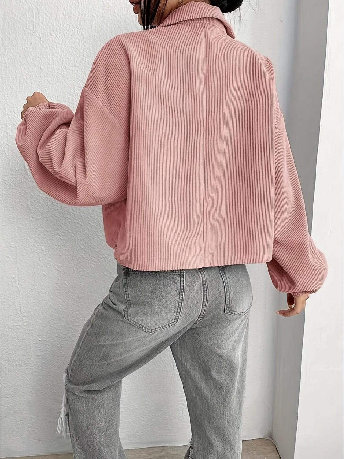 Collared Neck Dropped Shoulder Jacket - Trendsi - Flyclothing LLC
