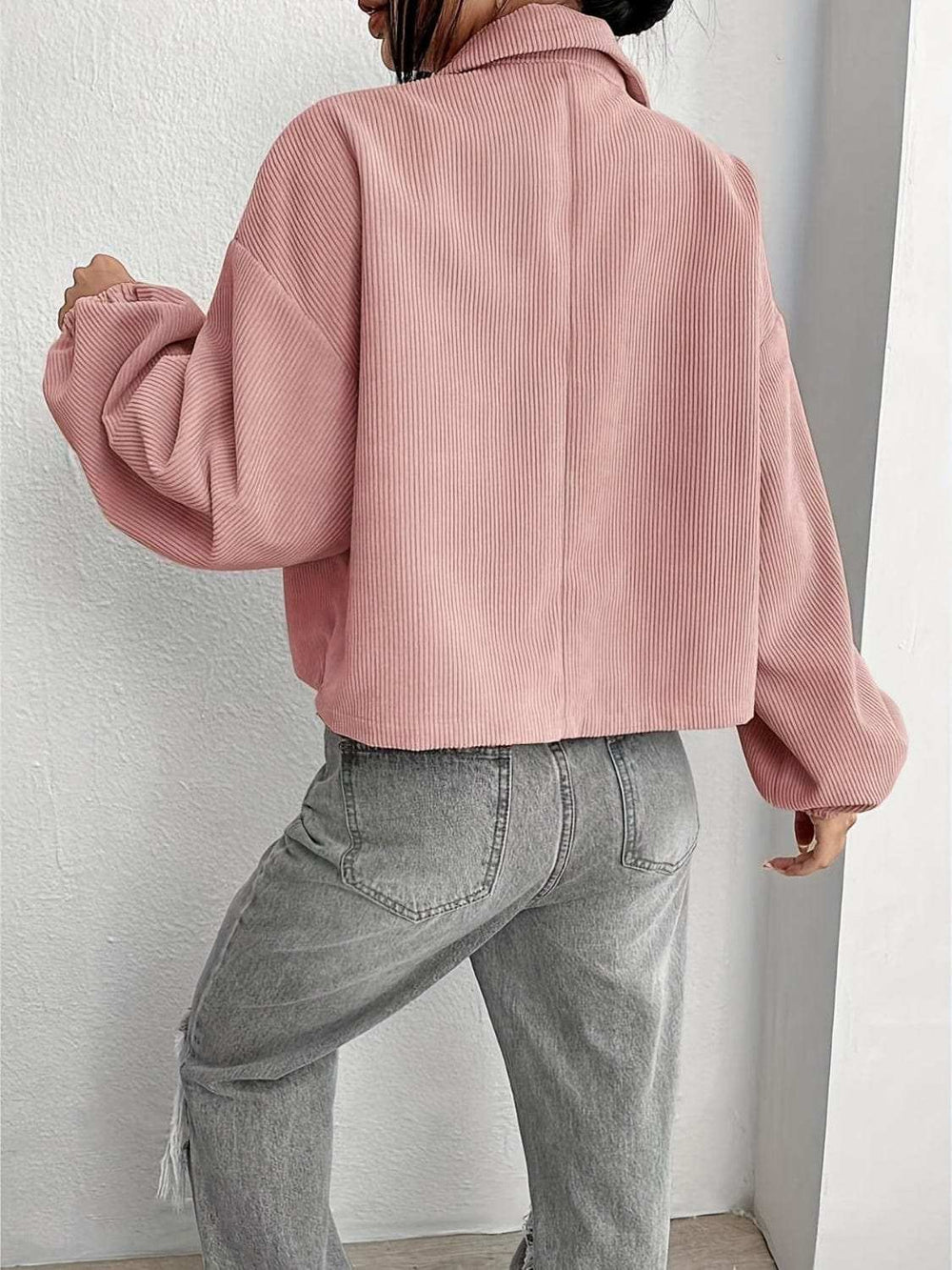 Collared Neck Dropped Shoulder Jacket - Trendsi - Flyclothing LLC