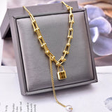 18K Gold-Plated Lock Pendant Necklace - Trendsi - Flyclothing LLC