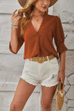 Notched Half Sleeve Blouse - Trendsi - Flyclothing LLC