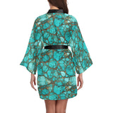 Baha Ranch All Turquoise Satin Kimono Sleeve Robe