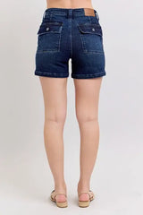 Judy Blue Full Size High Waist Back Flap Pocket Denim Shorts Plus Size - Trendsi - Flyclothing LLC