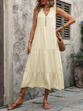 Decorative Button Notched Sleeveless Dress - Trendsi - Flyclothing LLC