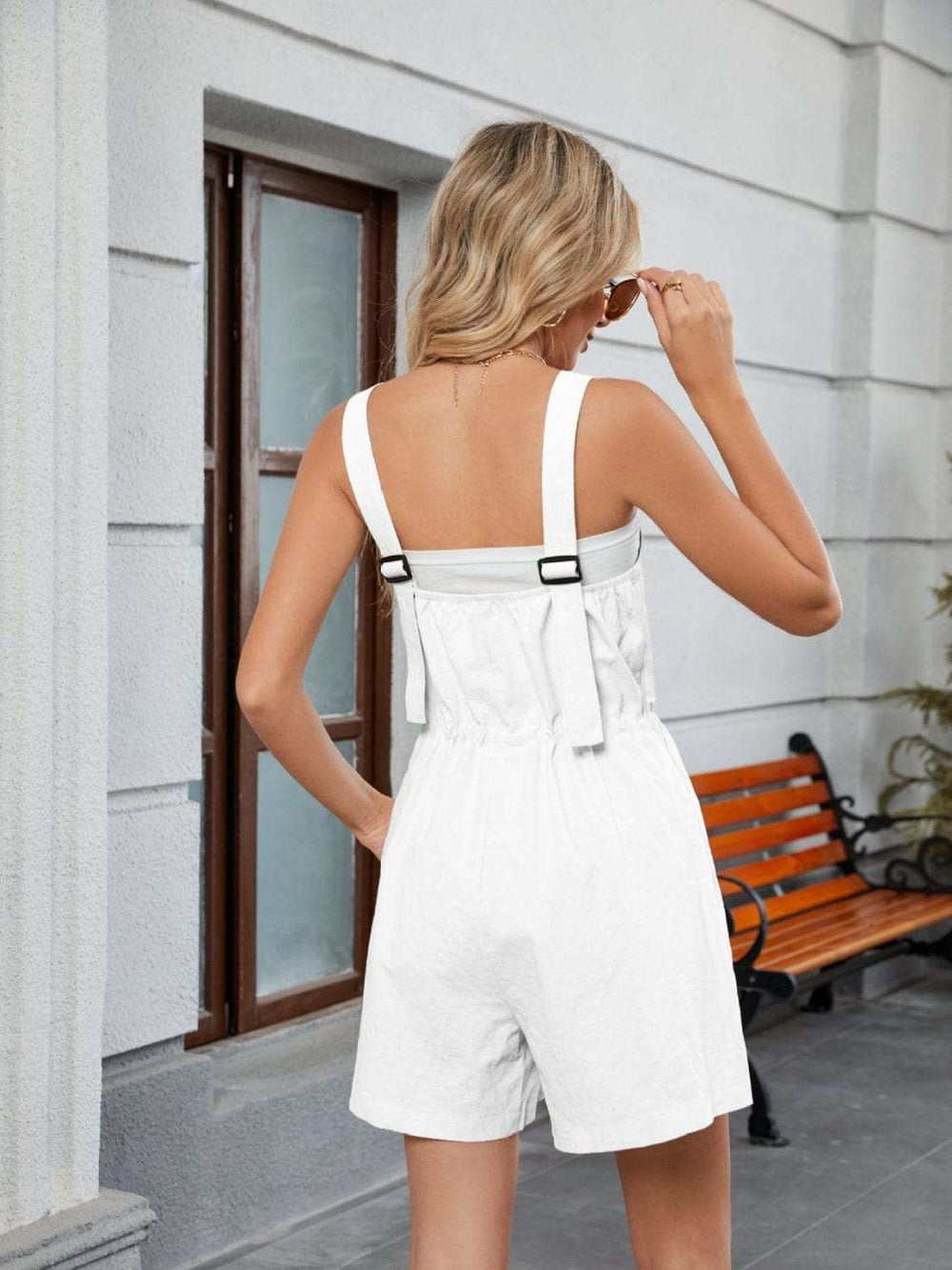 Drawstring Wide Strap Romper with Pockets - Trendsi - Flyclothing LLC