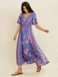 Printed Short Sleeve Midi Dress - Trendsi