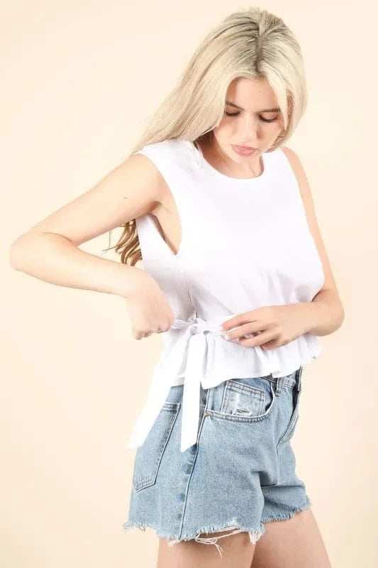 VERY J Side Tie Detail Ruffled Sleeveless Top - Trendsi - Flyclothing LLC