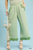 Umgee Stripe Scallop Hem Wide Leg Pants - Trendsi - Flyclothing LLC