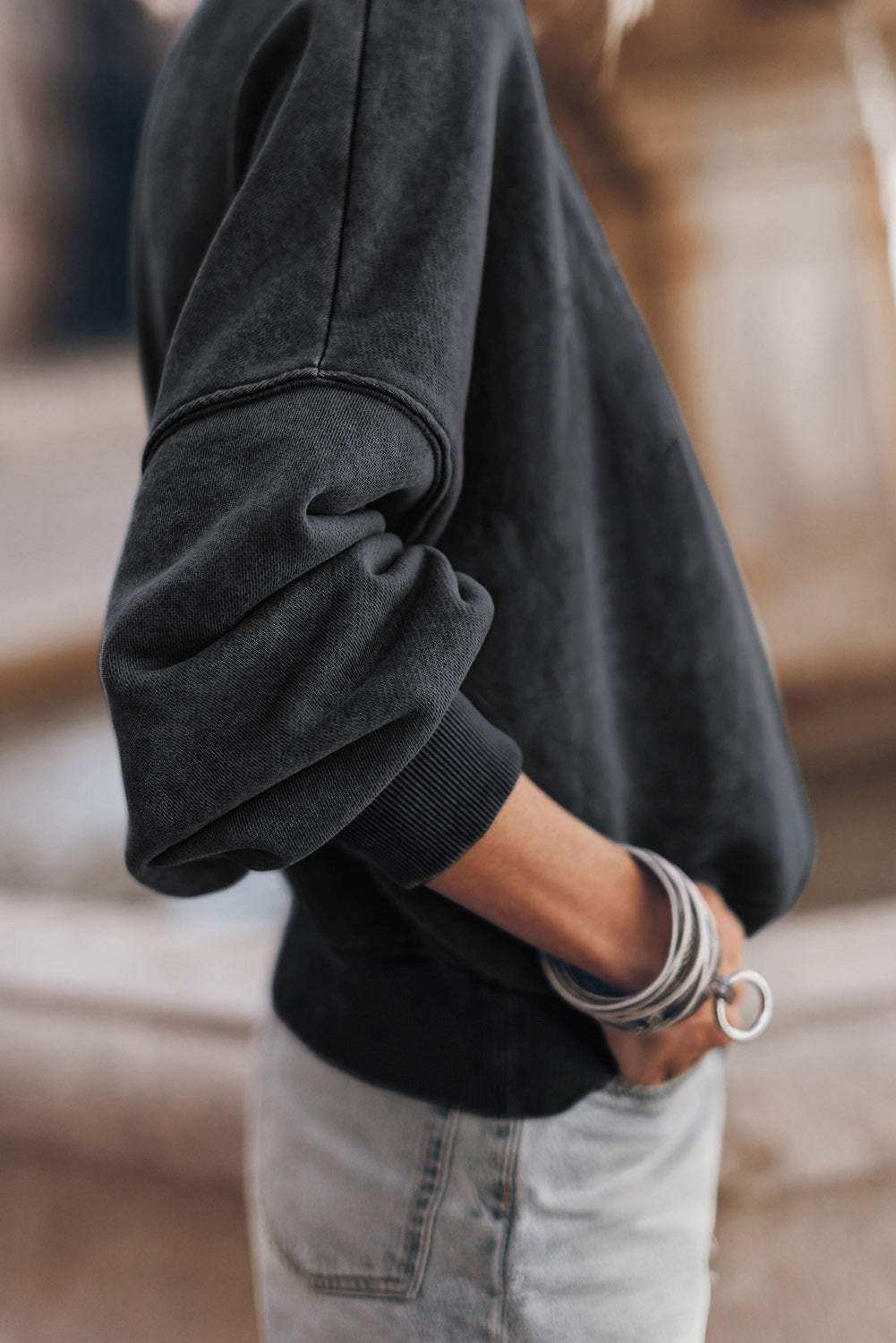 Mock Neck Dropped Shoulder Sweatshirt - Trendsi - Flyclothing LLC