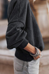 Mock Neck Dropped Shoulder Sweatshirt - Trendsi - Flyclothing LLC