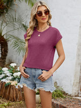 Round Neck Short Sleeve T-Shirt - Trendsi - Flyclothing LLC