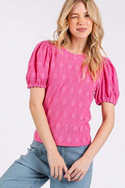 Mittoshop Flower Pattern Round Neck Short Sleeve Top - Trendsi - Flyclothing LLC