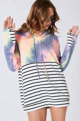 BiBi Tie Dye French Terry Cowl Neck Top - Trendsi - Flyclothing LLC