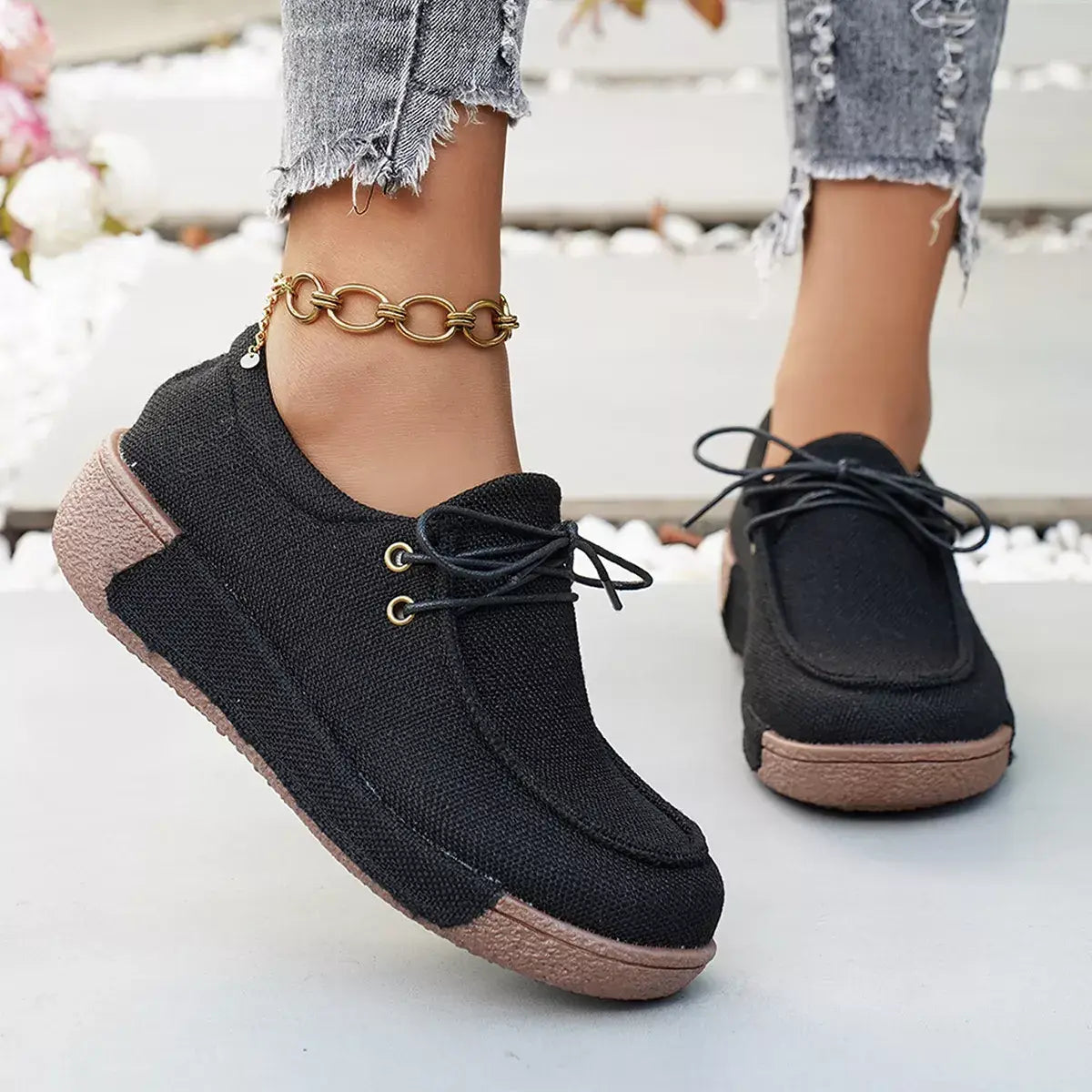 Round Toe Lace-Up Sneakers - Trendsi - Flyclothing LLC