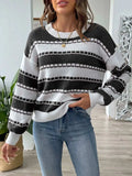 Striped Round Neck Long Sleeve Sweater - Trendsi - Flyclothing LLC