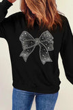 Rhinestone Bow Round Neck Long Sleeve Sweatshirt - Trendsi - Flyclothing LLC